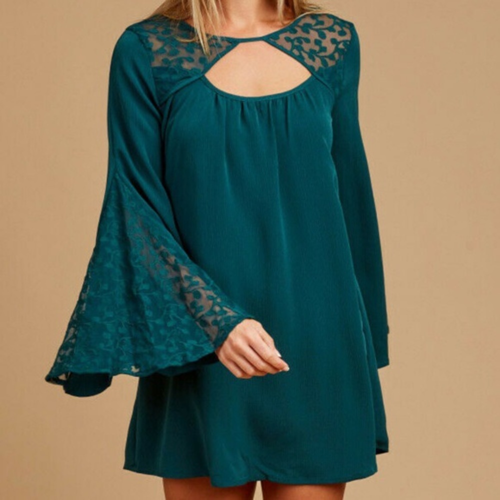 Altar’d State Elkhart Deep Teal Bell Sleeve Dress